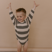 Organic Long Sleeve Bubble Romper - Bold Stripes