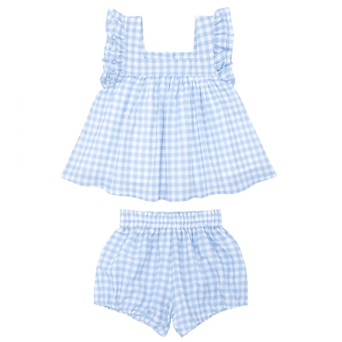 girls blue gingham bloomer set