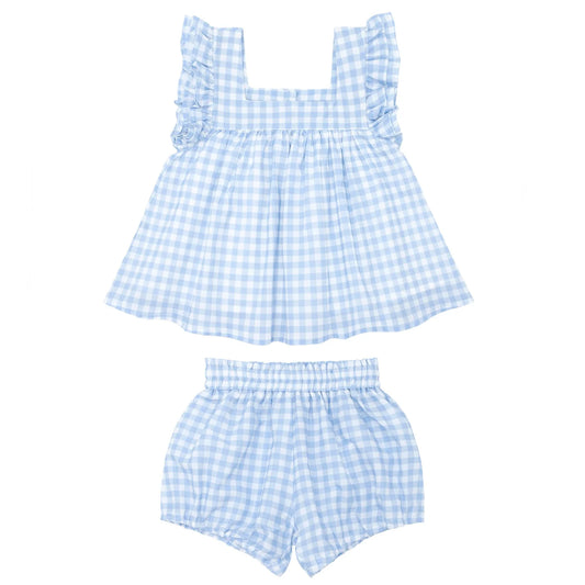 girls blue gingham bloomer set