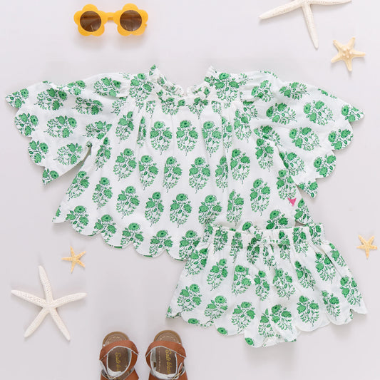 Girls Misha Scallop 2-Piece Set - Green Strawflower