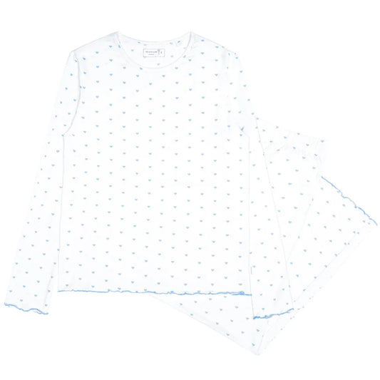 women's blue heart pima pajamas set
