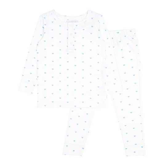 unisex blue heart pima pajamas set
