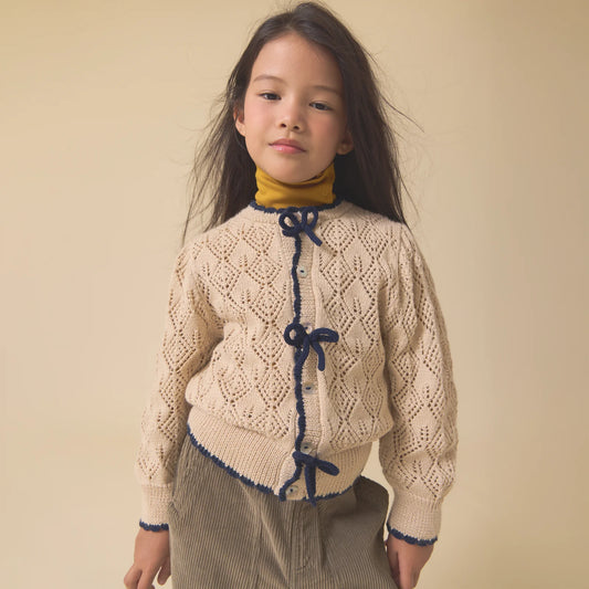 Lali Moss Bow Cardigan in Ivory / Bijou Blue