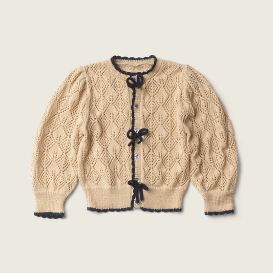 Lali Moss Bow Cardigan in Ivory / Bijou Blue