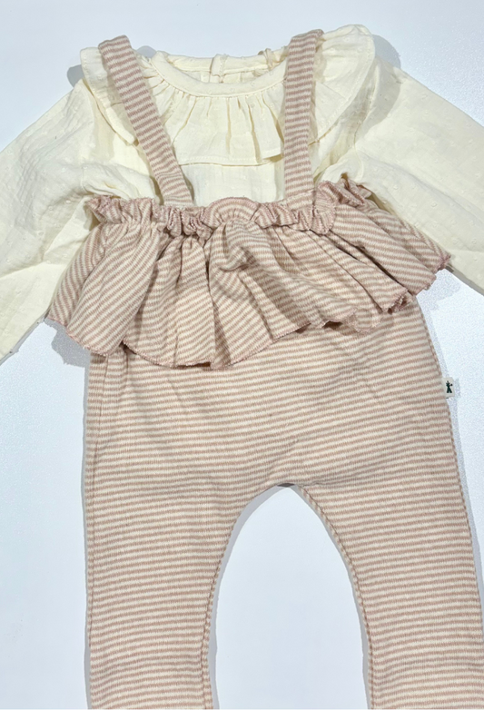 Pink Stripes Overall Set