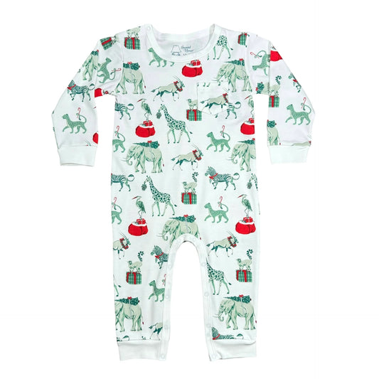 Boys Long Sleeve Romper- Christmas Safari