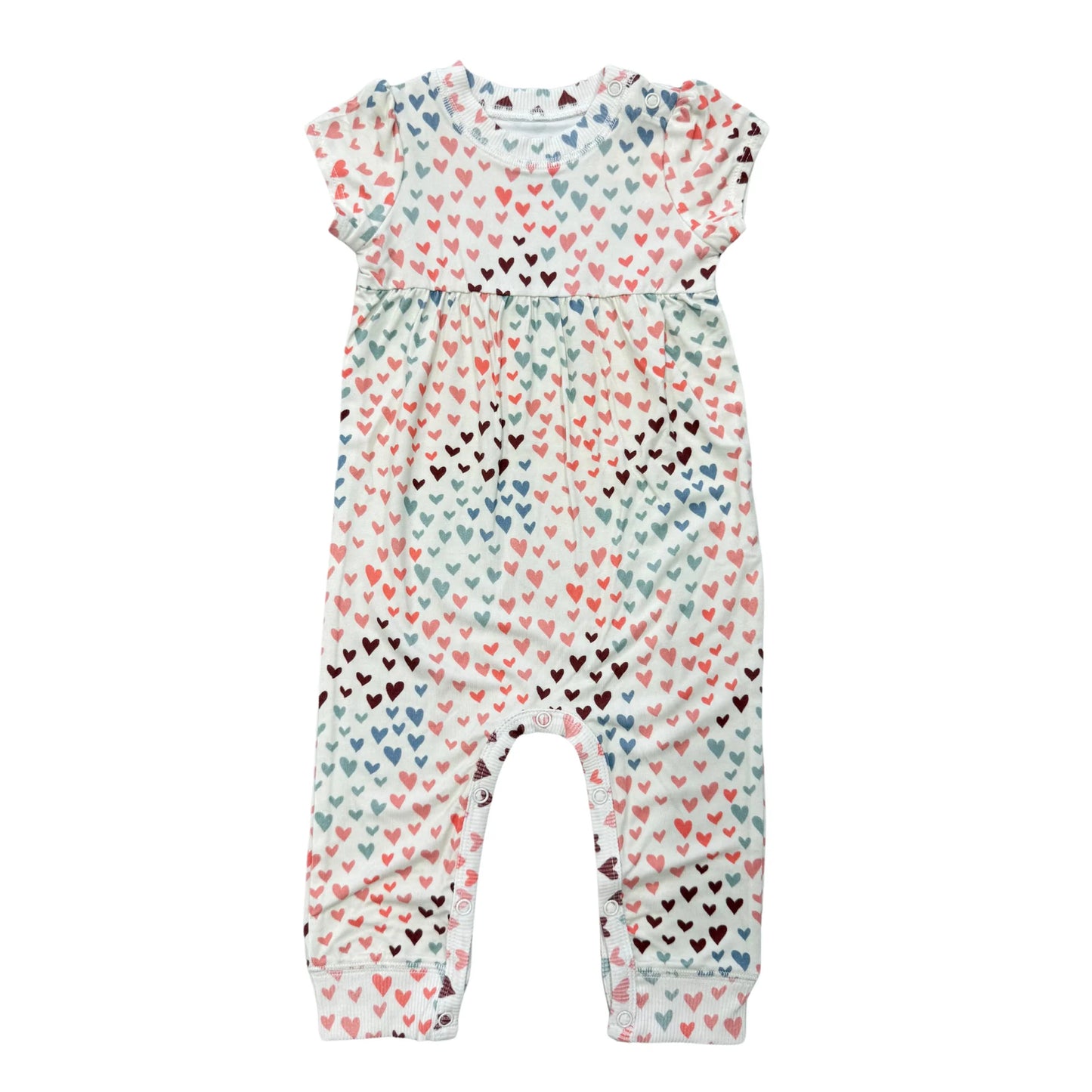 Girls Short Sleeve Pant Romper Rainbow Hearts