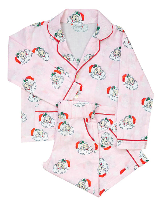 Vintage Santa Pink Button Down Ladies Pajamas