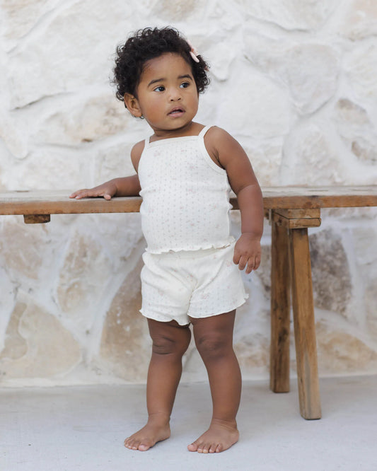Pointelle Tank and Short Set Pink Ditsy- Quincy Mae
