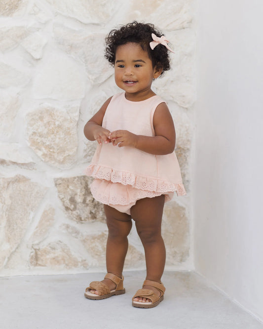 Ruffled Tulip Top + Bloomer Set- Melon- Quincy Mae