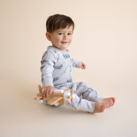 Organic 2-Way Zip Romper- Airplanes