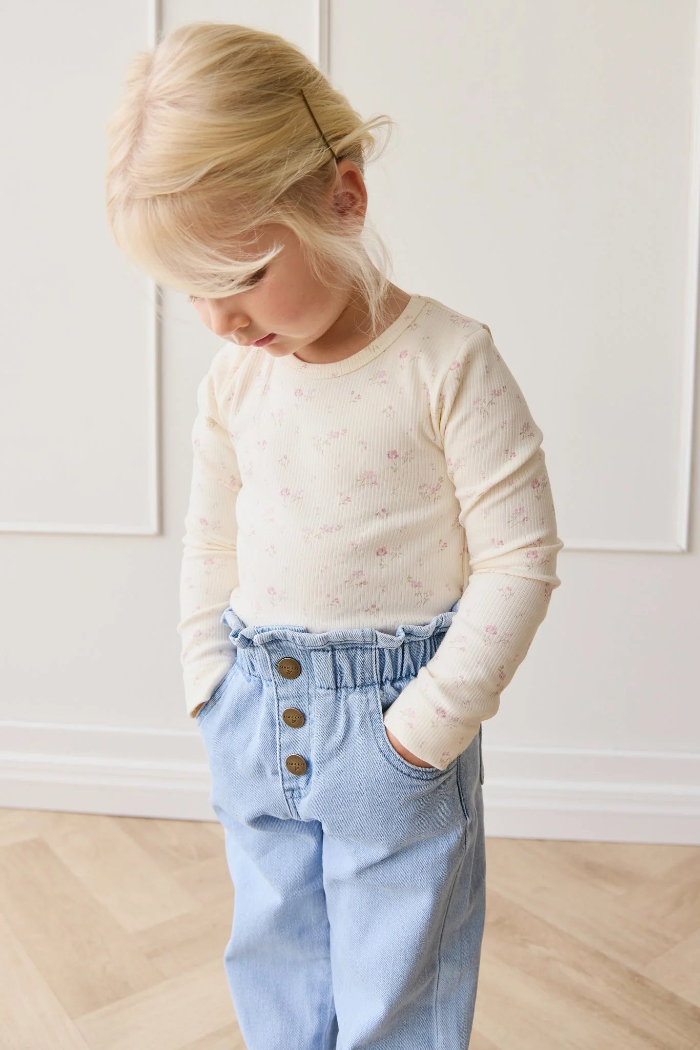 Organic Cotton Fine Rib Long Sleeve Top - Caroline Egret- Jamie Kay