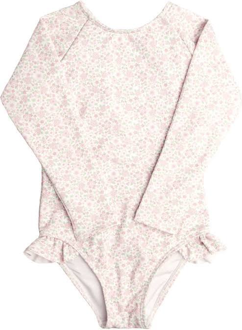 girls antique floral ruffle sleeve rashguard one piece
