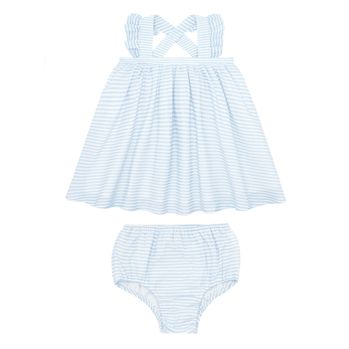 baby powder blue stripe flutter tank bloomer set