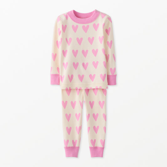 Kids Long Sleeve Pajama Set Pink Hearts on Hearts