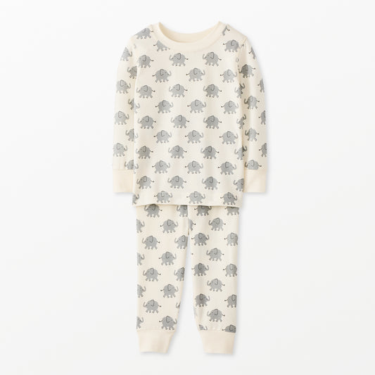 Kids Long John Pajama Set in Hannasoft Happy Elephants