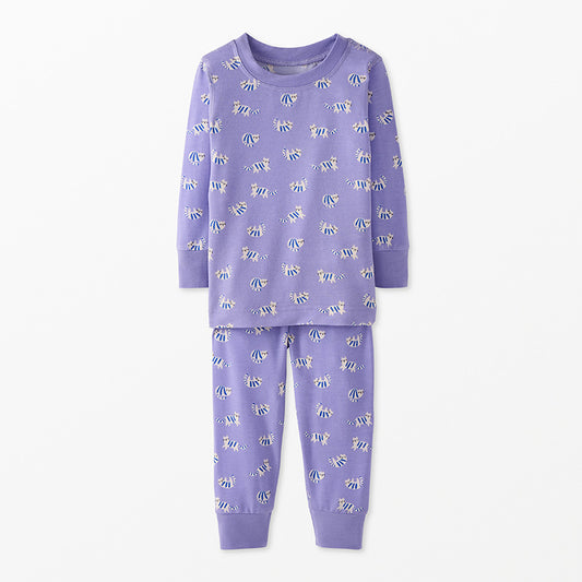 Kids Long John Pajama Set in Hannasoft Cute Cats on Purple