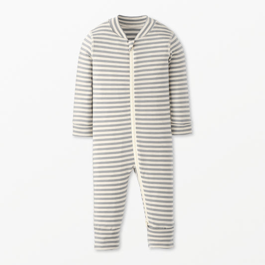 Baby Striped 2-Way Zip Sleeper in Hannasoft Limestone/Ecru