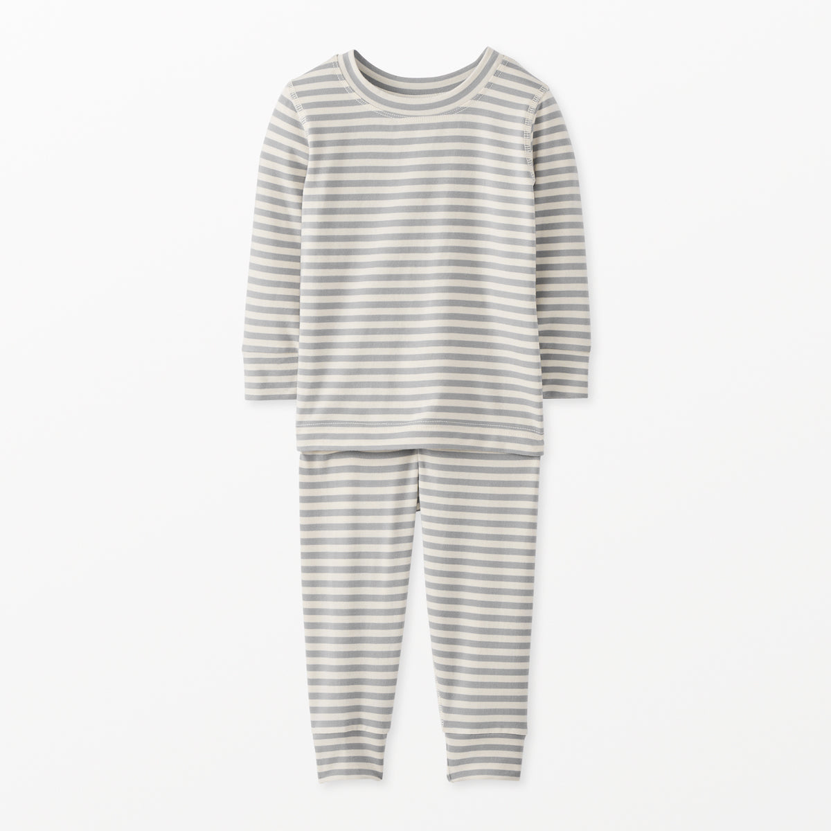 Kids Striped Long John Pajama Set in Hannasoft Limestone/Ecru