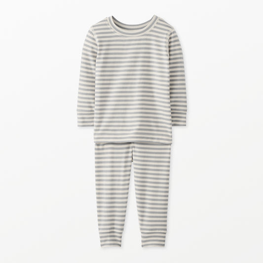 Kids Striped Long John Pajama Set in Hannasoft Limestone/Ecru