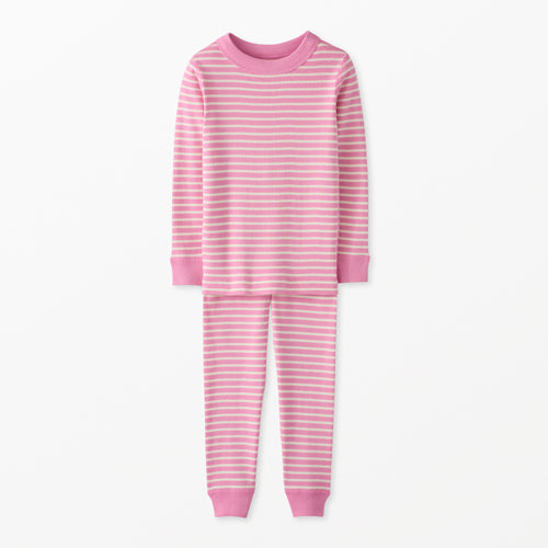 Striped Long John Pajama Set Begonia Pink/Ecru