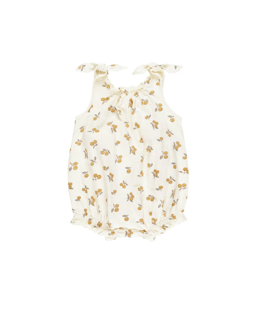 Shoulder Tie Bubble Romper || Oranges