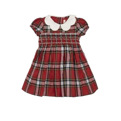 Scallop Dress- Tartan Red